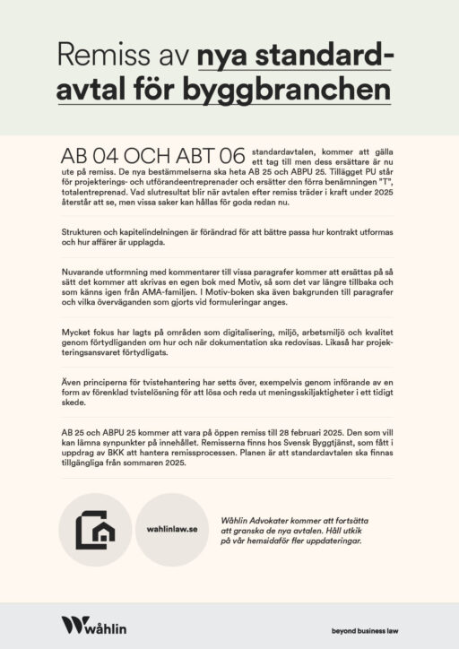 Remiss av nya standardavtal för byggbranchen