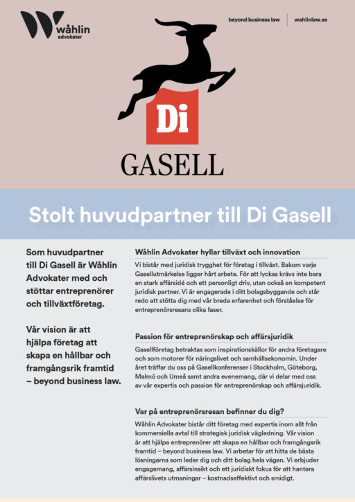 Wåhlin Advokater - Stolt huvudpartner till Di Gasell