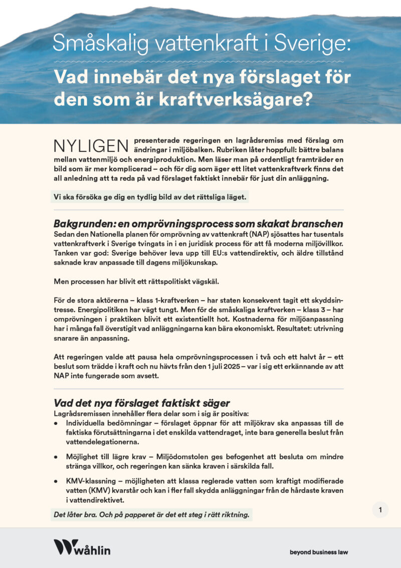 Småskalig vattenkraft i Sverige: vad innebär det nya förslaget för den som är kraftverksägare?